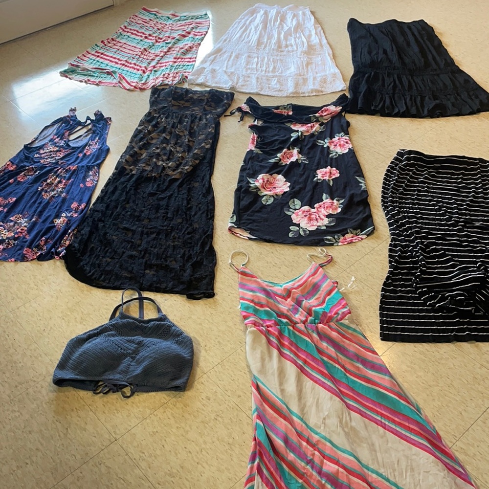 Bundle skirts, Dresses, and bathing suit top. All XL